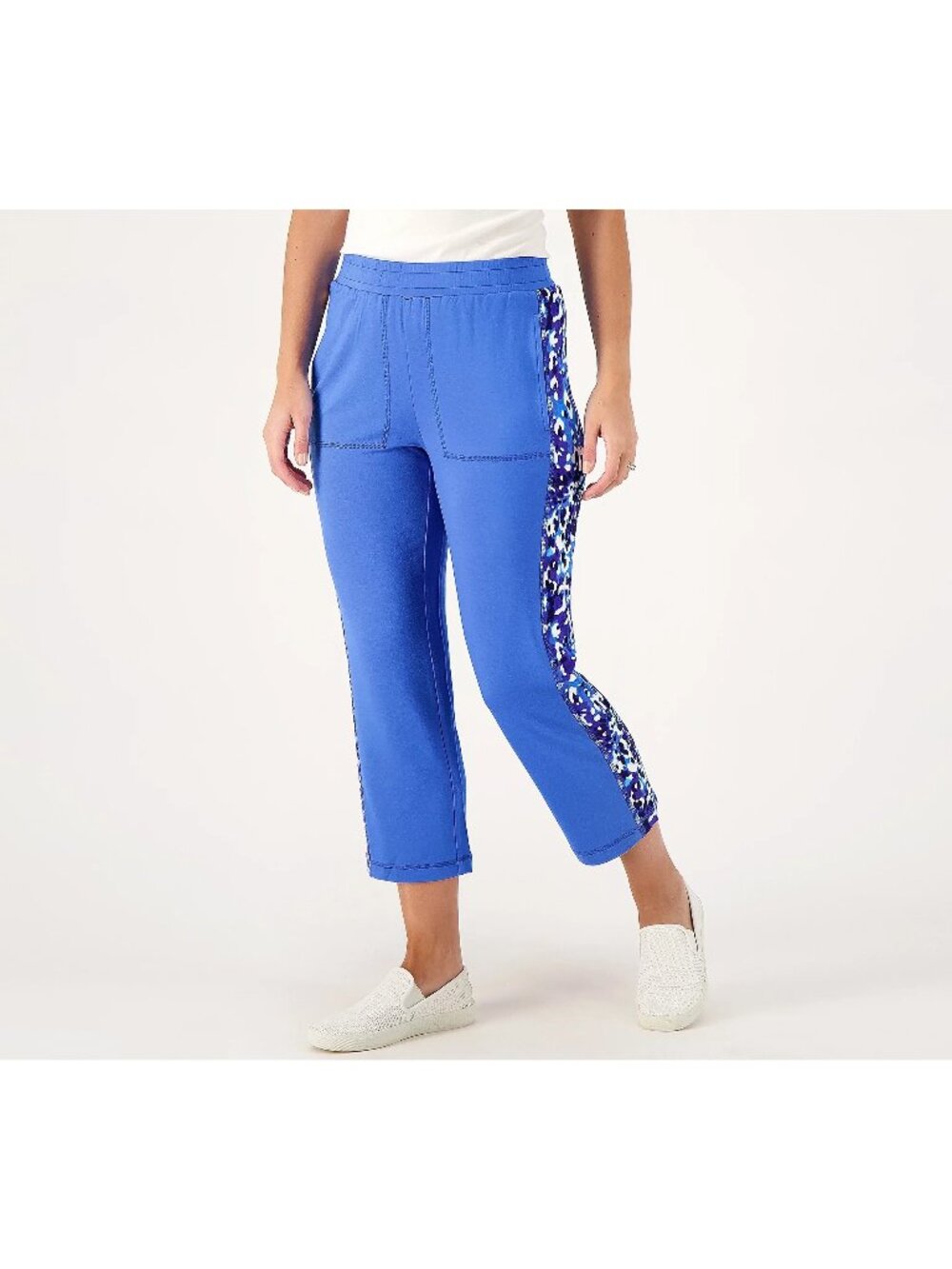Isaac Mizrahi Live Pant Large Petite Soho French Terry Slim Crop French Blue NEW